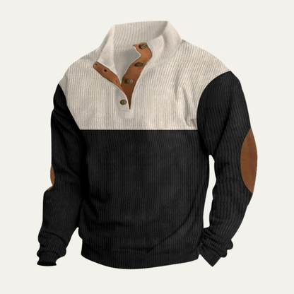Men's Corduroy Sweater Button Neck Color Block Red