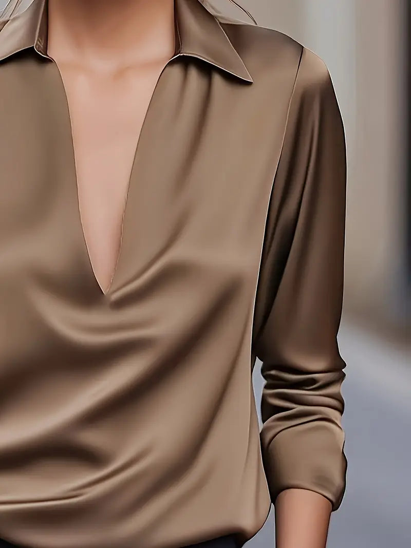 Women's Long Sleeve Blouse Draped Neck