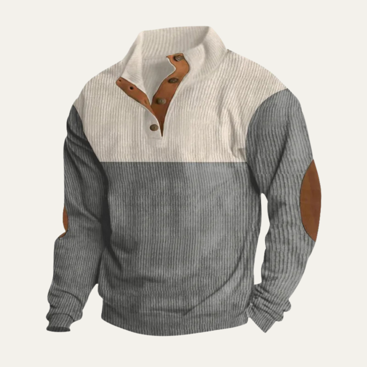 Men's Corduroy Sweater Button Neck Color Block Red