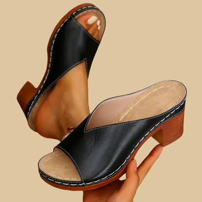Women's Block Heel Slide Sandals Wide Strap Open-Toe