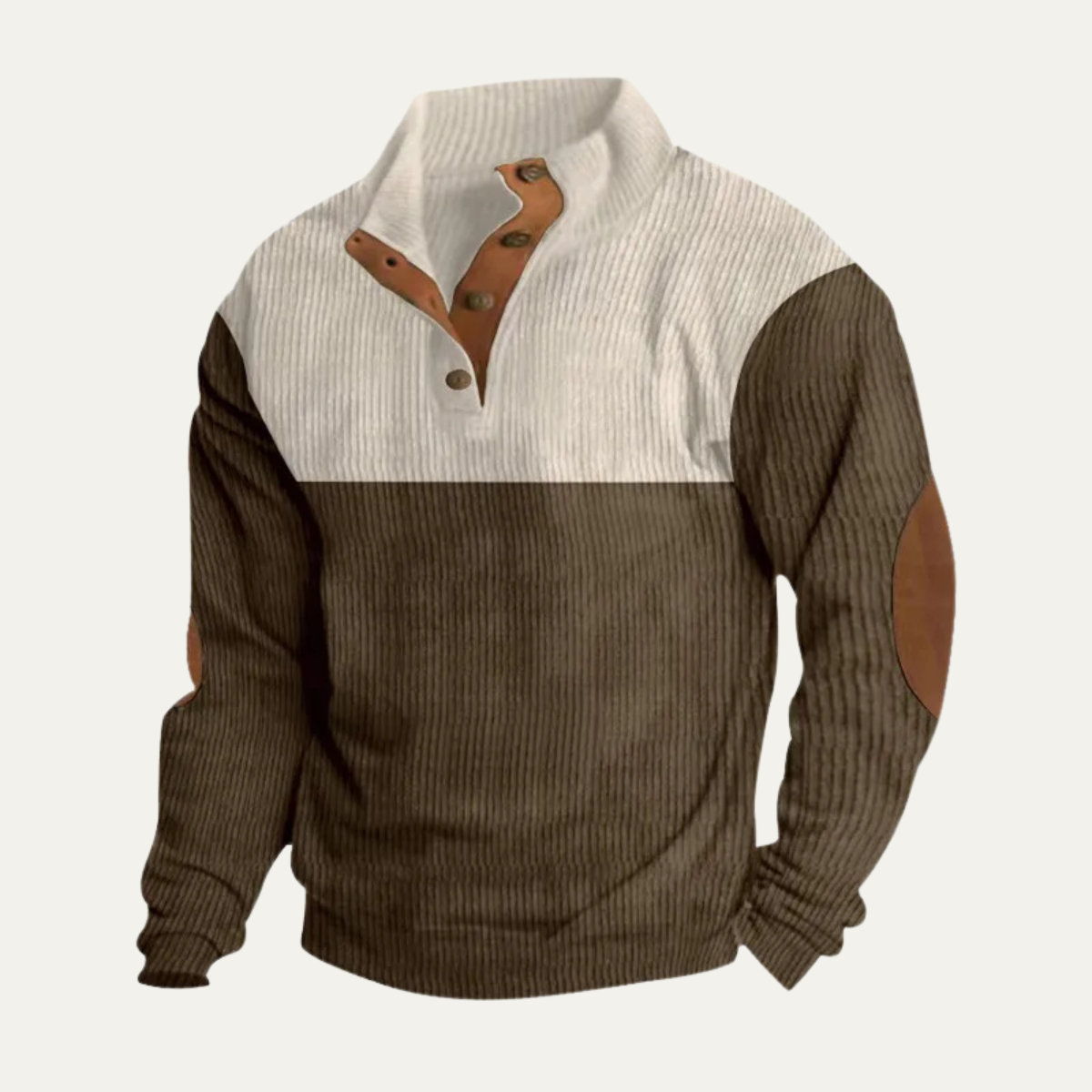 Men's Corduroy Sweater Button Neck Color Block Red