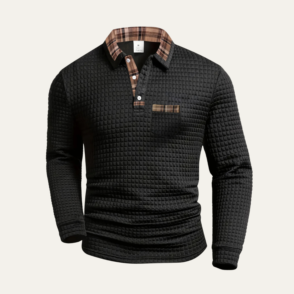 Men's Waffle Knit Polo Sweater Plaid Collar - VibreMode