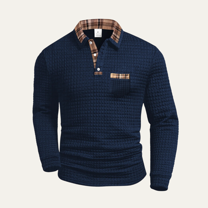 Men's Waffle Knit Polo Sweater Plaid Collar