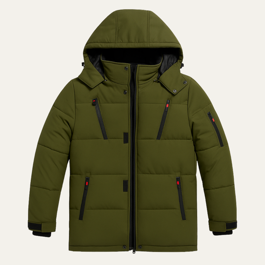 Men's Warm Puffer Coat Hooded Winter Zipper Pockets - VibreMode