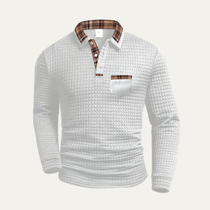 Men's Waffle Knit Polo Sweater Plaid Collar