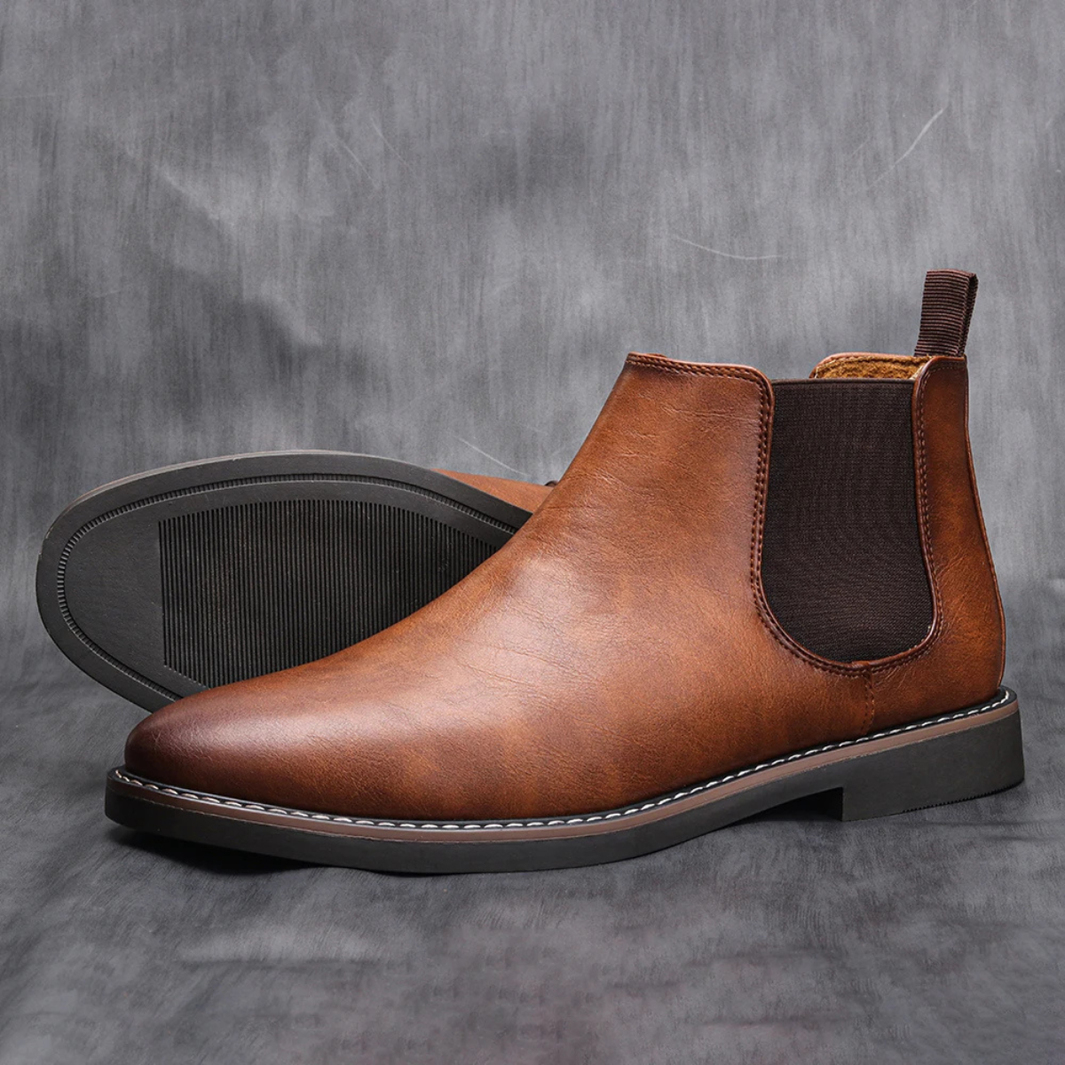 Men's Chelsea Boots Ankle Slip On Leather Brown