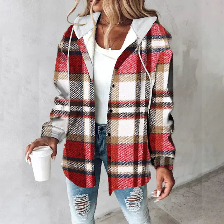 Women's Plaid Hooded Cardigan