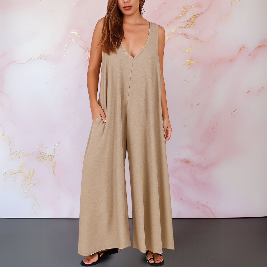 Women's V-Neck Sleeveless Jumpsuit Wide Leg with Pockets