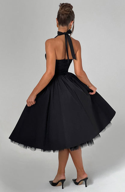 Elegant Ladies Halter Neck Midi Wedding Dress