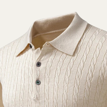 Men's Cotton Polo Sweater Soft Knit Casual Beige