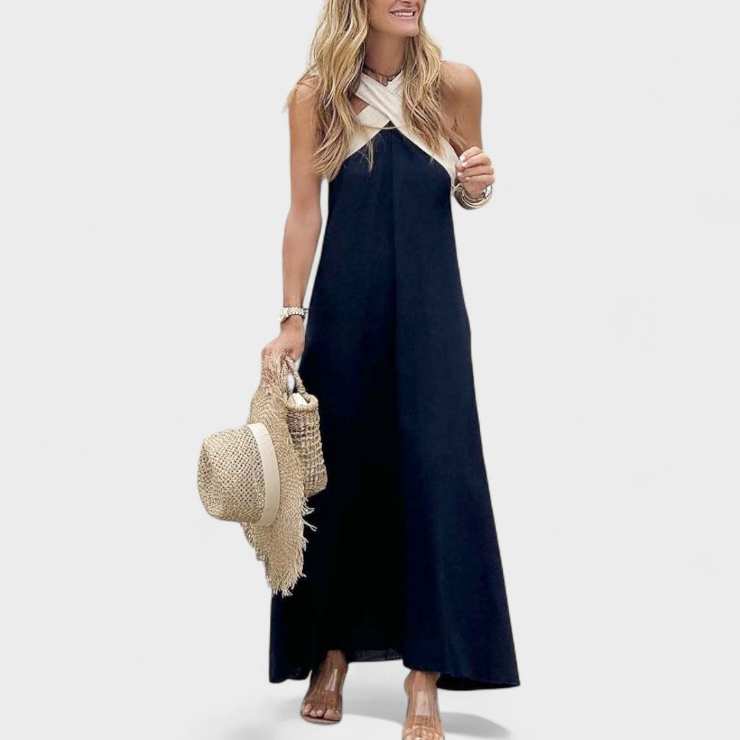 Elegant Women's Maxi Dress Cross Neck Design
