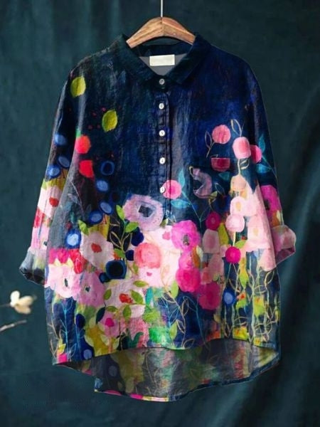 Women's Floral Print Blouse Button Front