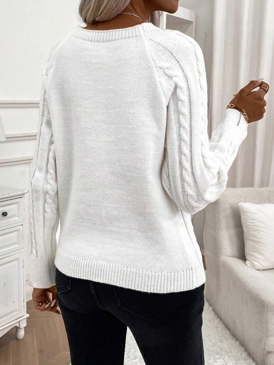 Classic Button Front Cable Knit Sweater