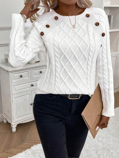 Classic Button Front Cable Knit Sweater