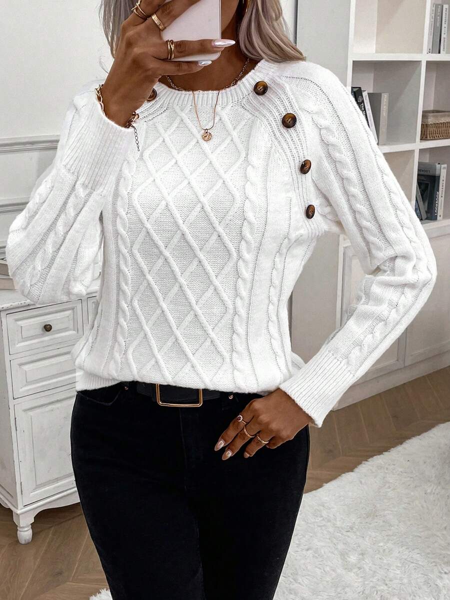Women's Cable Knit Round Neck Sweater