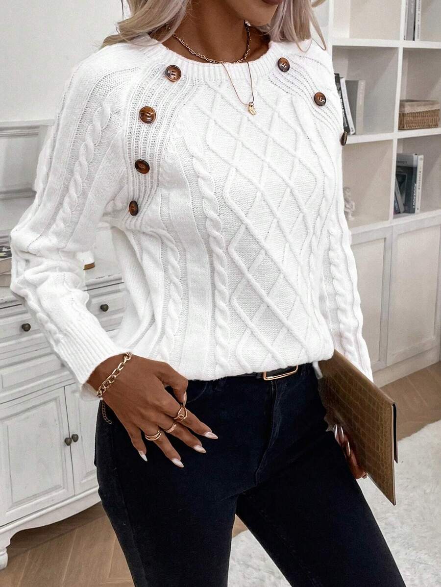 Women's Cable Knit Jumper Button Detail