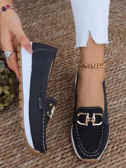 Comfortable Chain Detail Slip On Loafers Women's Shoes