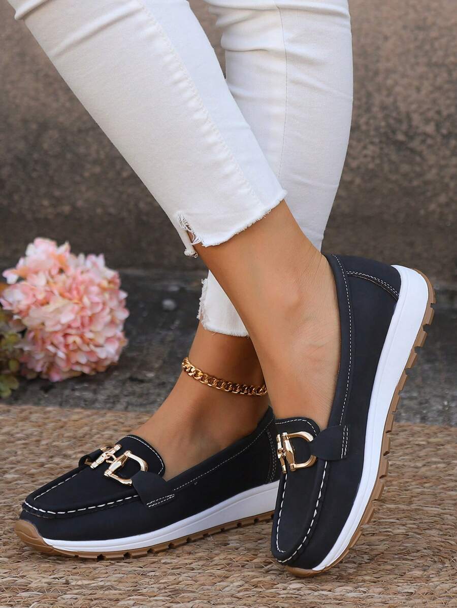 Comfortable Chain Detail Slip On Loafers Women's Shoes