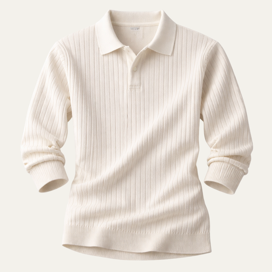 Men's V Neck Jacquard Knit Polo Shirt - VibreMode