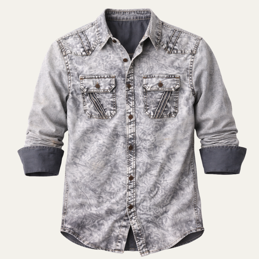 Men's Vintage Tie Dye Denim Shirt Light Grey - VibreMode