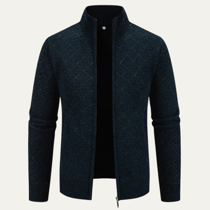 Volterra Men's Knit Jacket Diamond Pattern Stand Collar