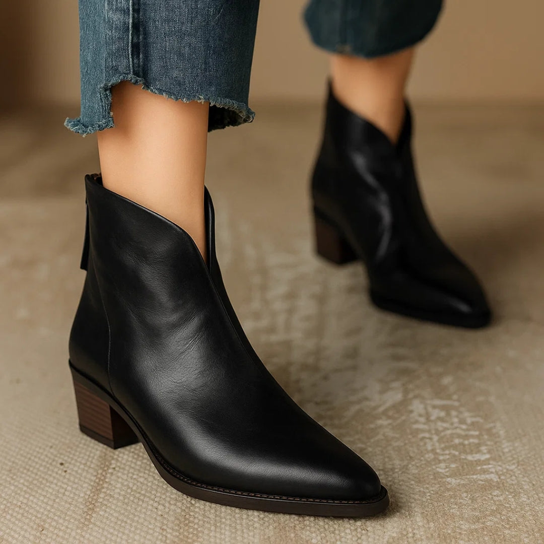 Women's Ankle Boots Leather Black - VibreMode