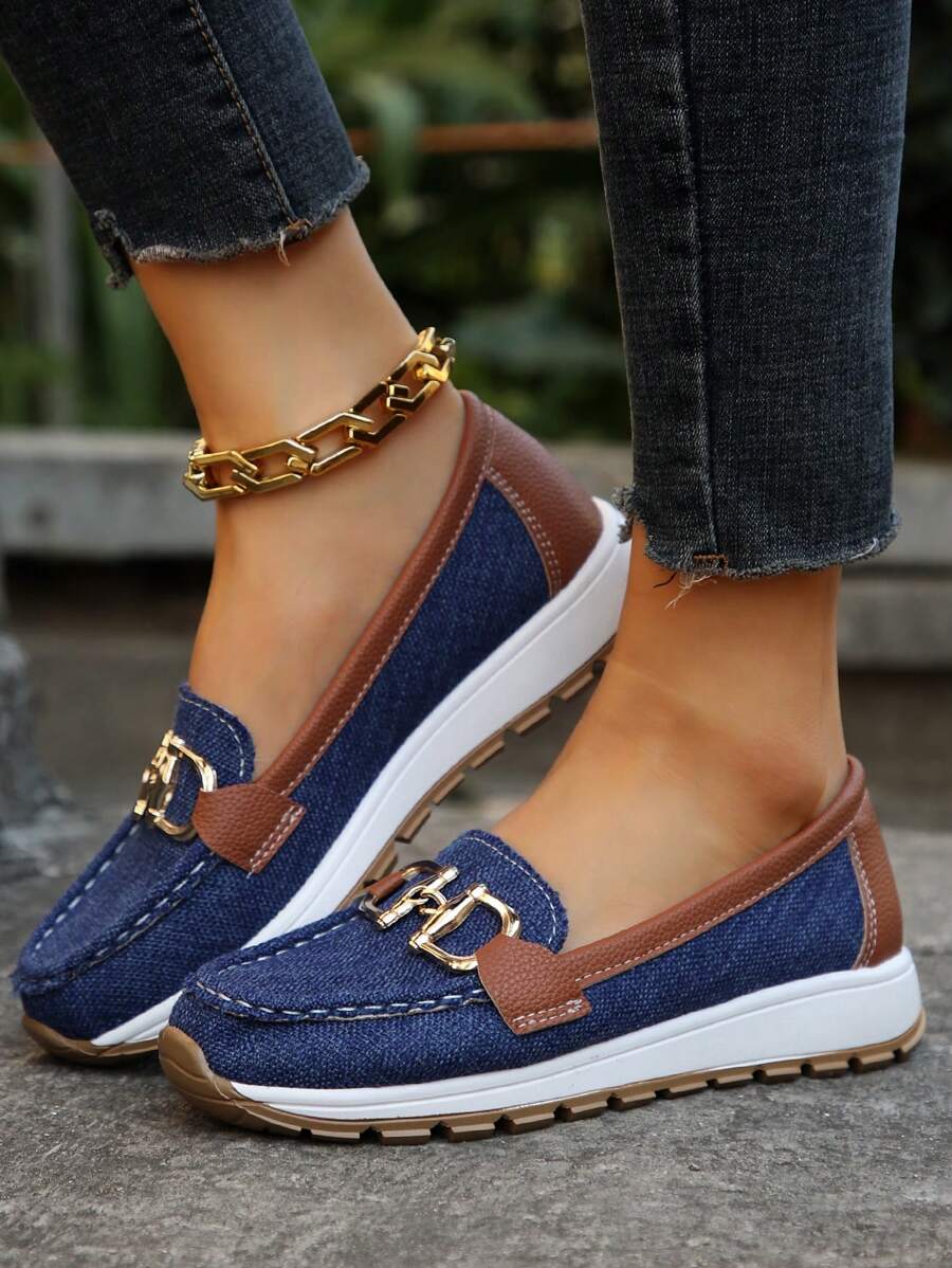 Comfortable Chain Detail Slip On Loafers Women's Shoes