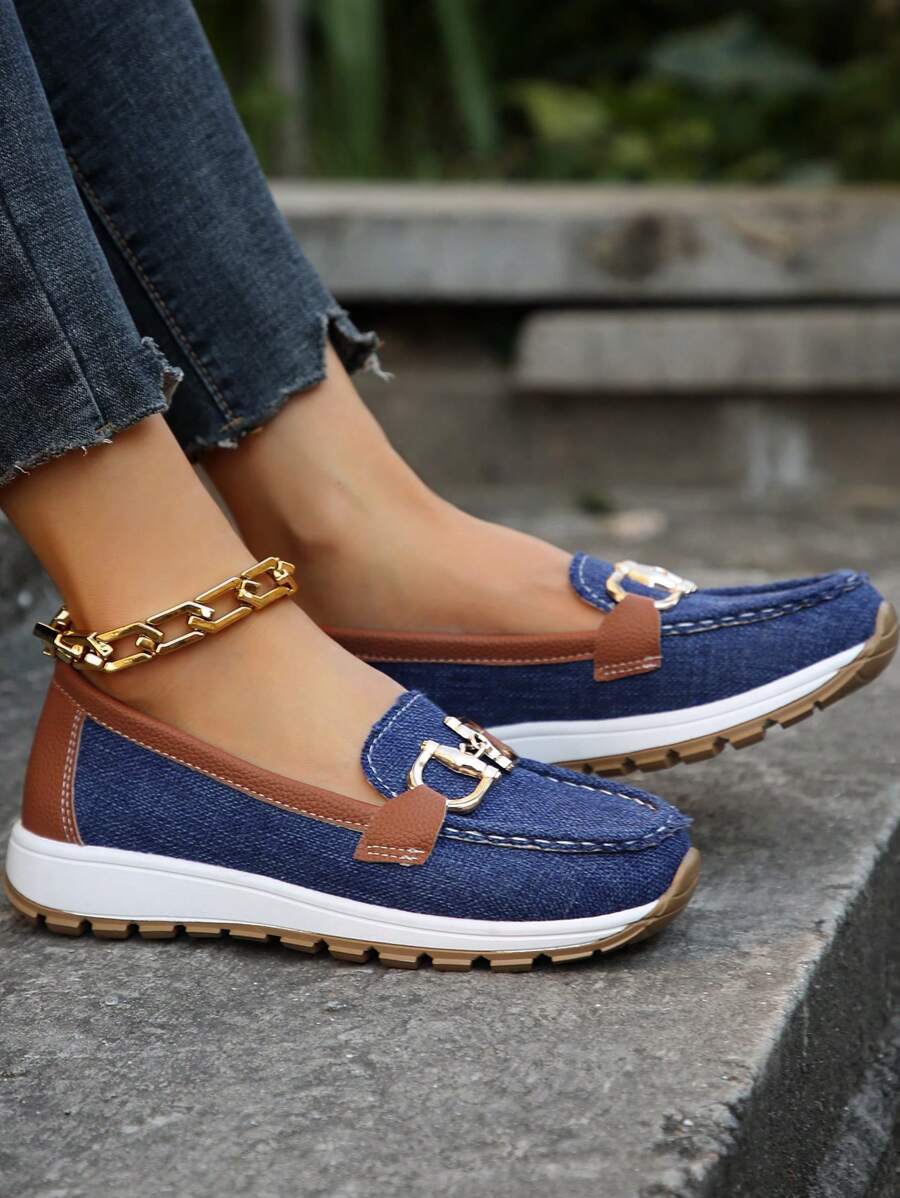 Comfortable Chain Detail Slip On Loafers Women's Shoes