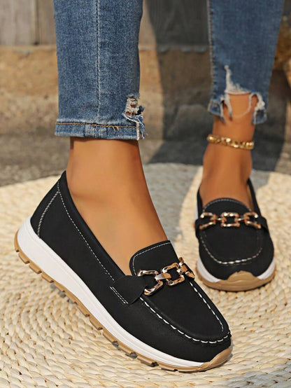 Comfortable Chain Detail Slip On Loafers Women's Shoes