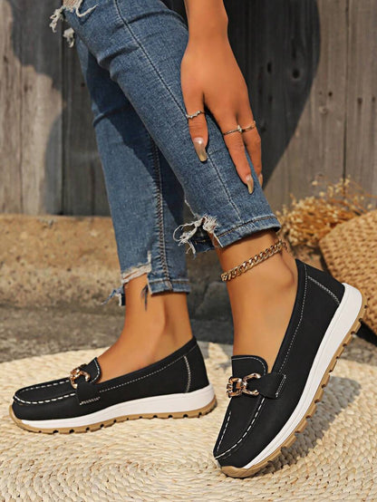 Comfortable Chain Detail Slip On Loafers Women's Shoes