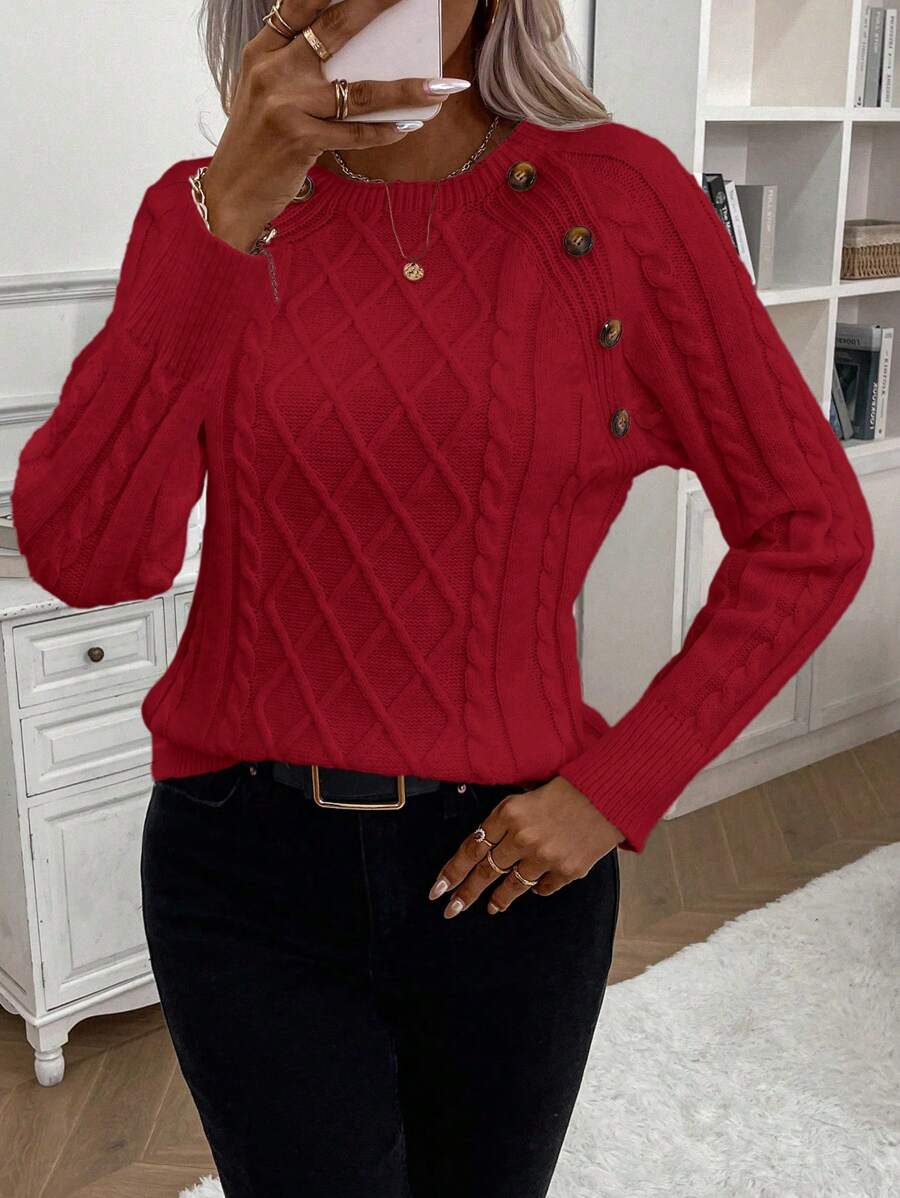 Women's Cable Knit Round Neck Sweater