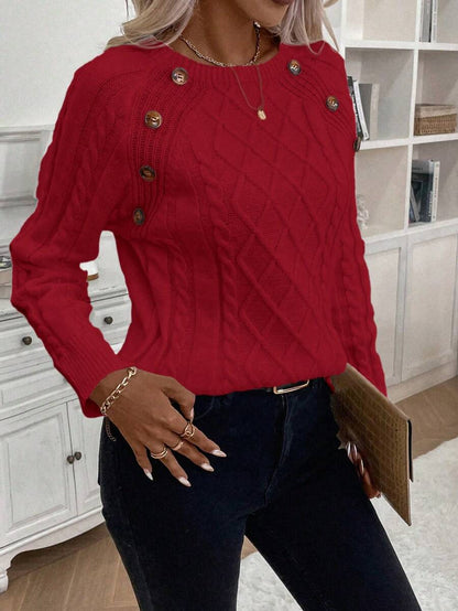 Women's Cable Knit Round Neck Sweater