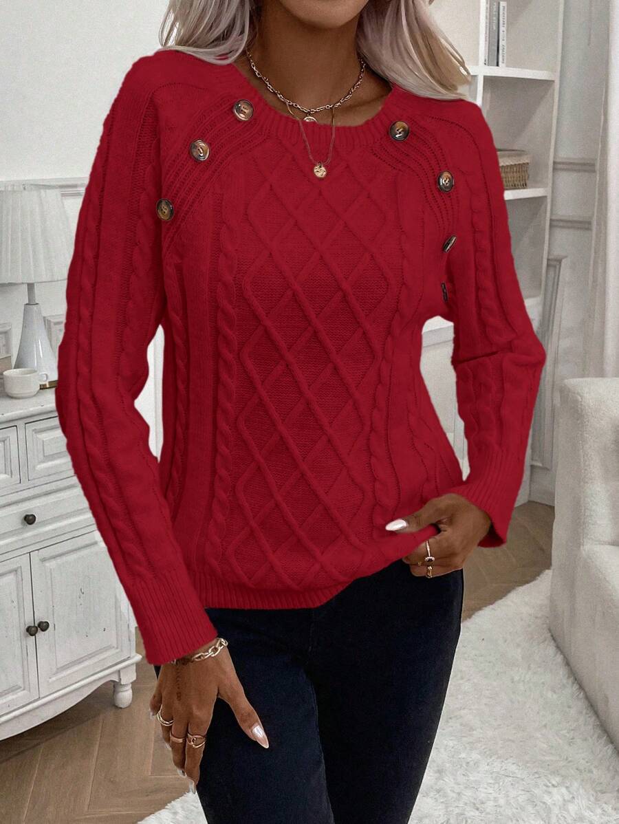 Classic Button Front Cable Knit Sweater