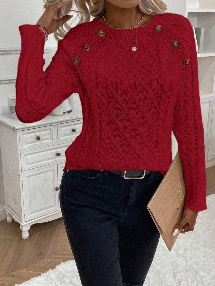 Women's Cable Knit Jumper Button Detail