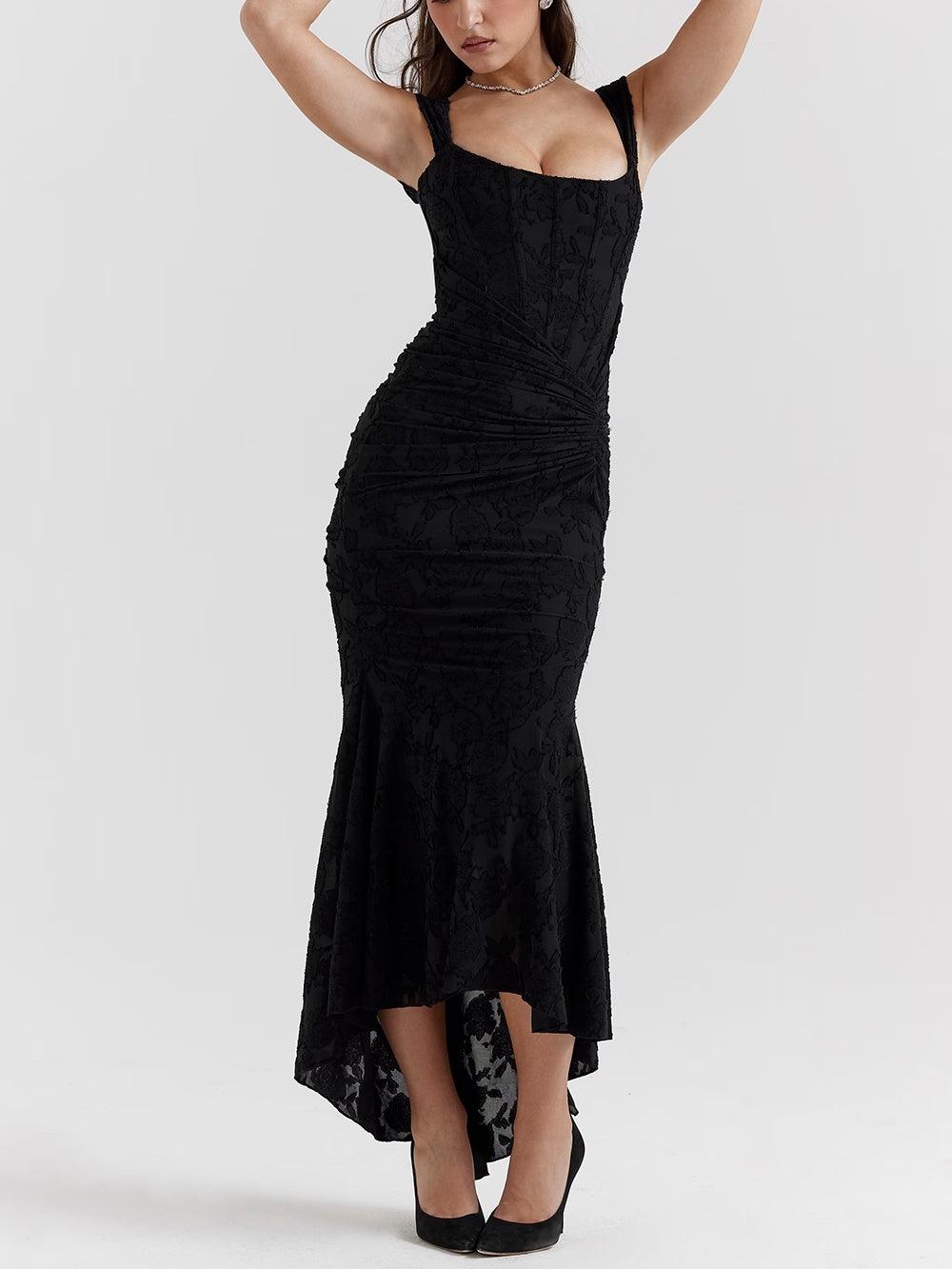 Bodycon Neckline Black Midi Dress