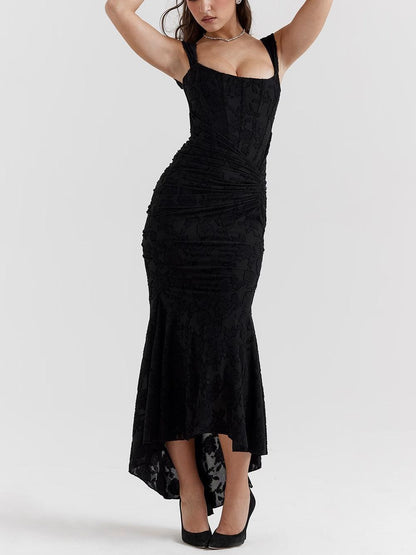 Bodycon Neckline Black Midi Dress