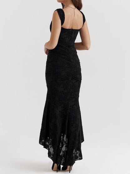 Bodycon Neckline Black Midi Dress