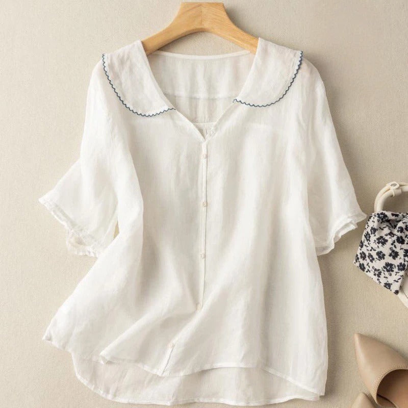 Women's Blouse Scalloped Button Collar
