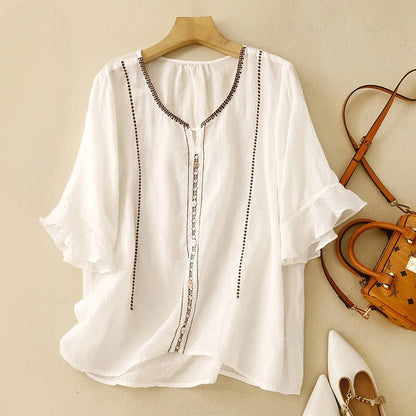 Women's Ruffle Sleeve Blouse Button Front - VibreMode