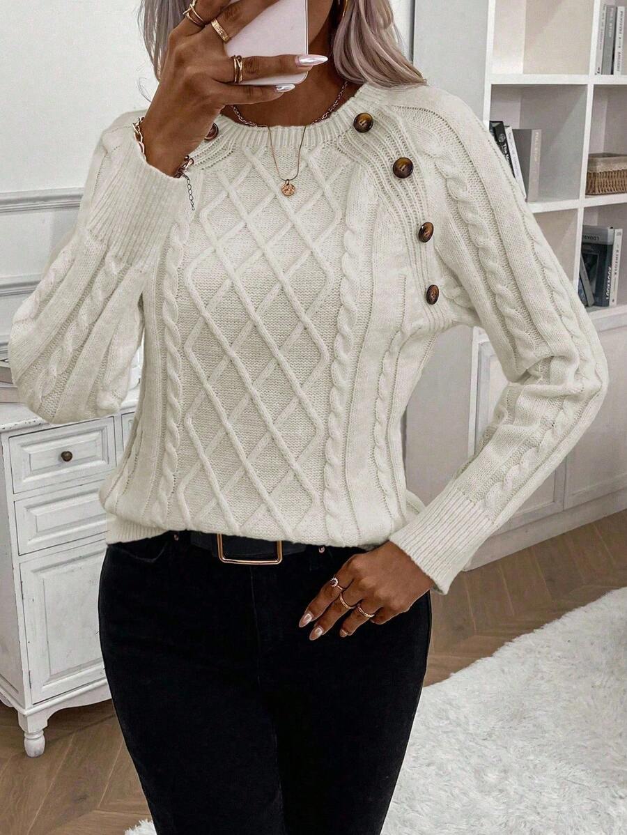 Classic Button Front Cable Knit Sweater