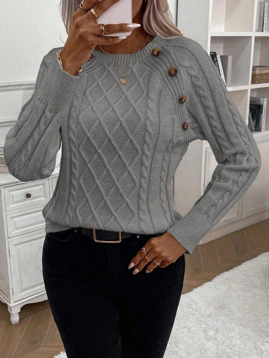 Classic Button Front Cable Knit Sweater