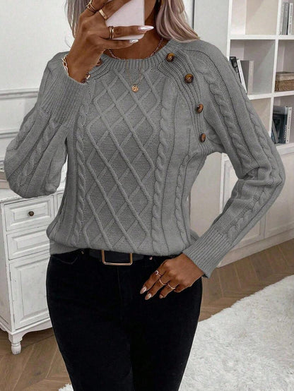 Classic Button Front Cable Knit Sweater