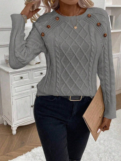 Classic Button Front Cable Knit Sweater
