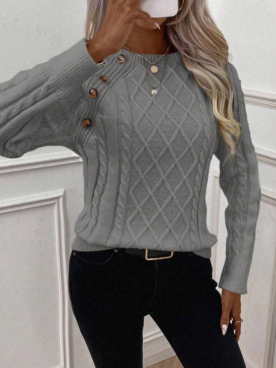 Classic Button Front Cable Knit Sweater