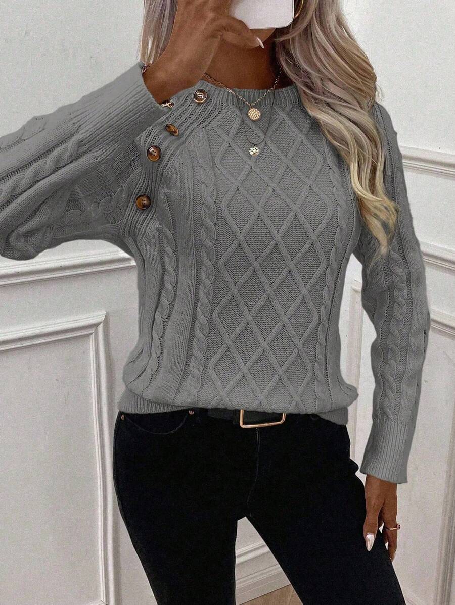 Women's Cable Knit Jumper Button Detail
