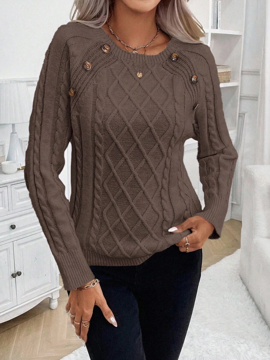 Classic Button Front Cable Knit Sweater