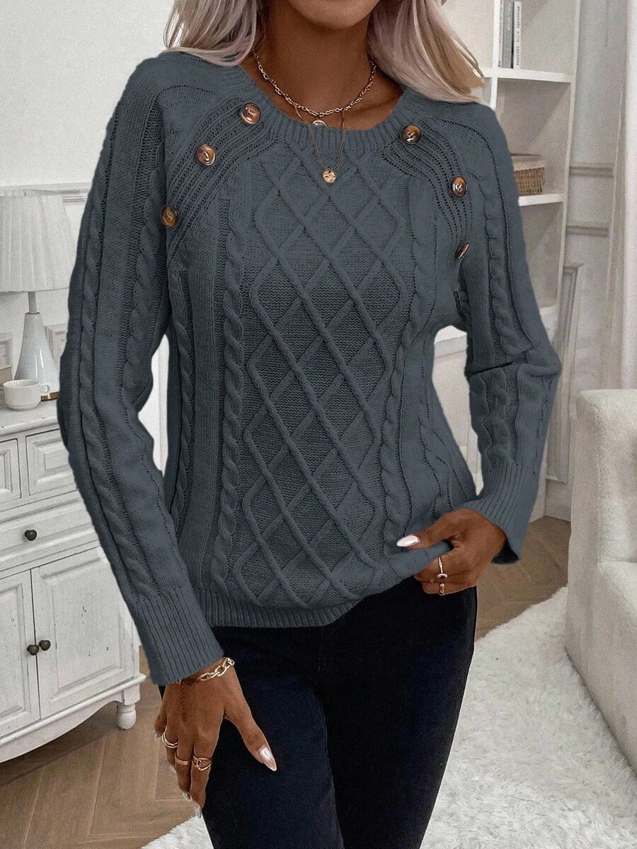 Women's Cable Knit Round Neck Sweater
