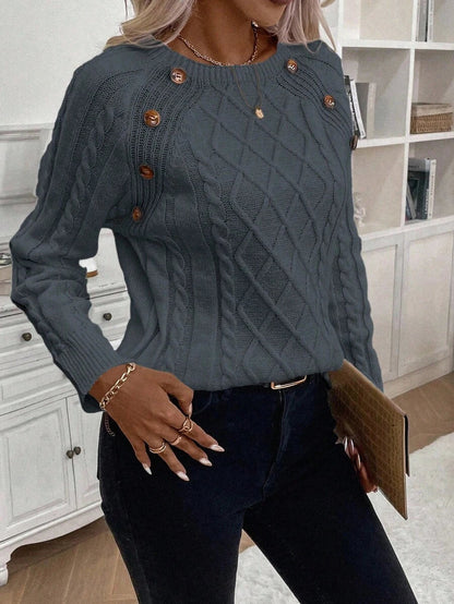 Women's Cable Knit Round Neck Sweater