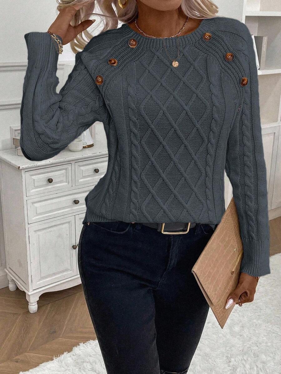Classic Button Front Cable Knit Sweater