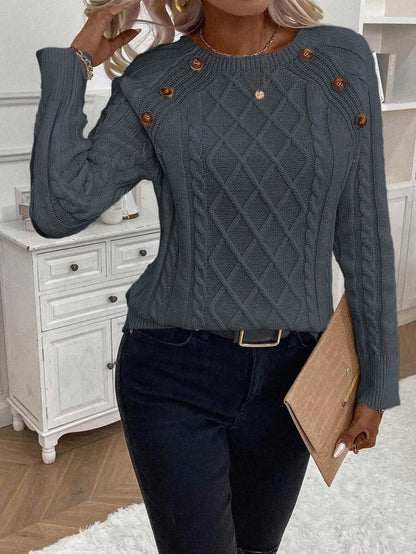 Classic Button Front Cable Knit Sweater
